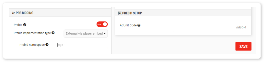 brid.tv cms screenshot for prebid implementation externally via prebid embed