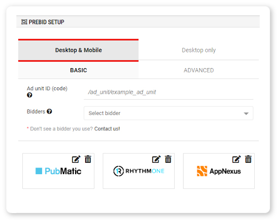 brid.tv prebid implementation templates screenshot