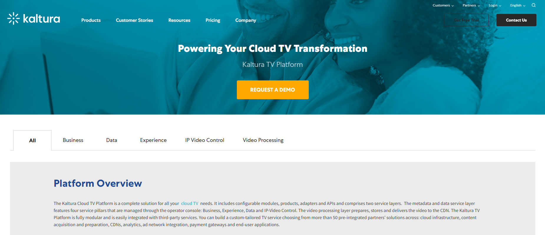 kaltura cloud tv page screenshot