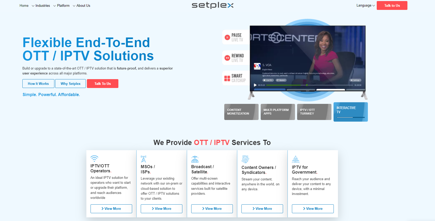 setplex home page screenshot