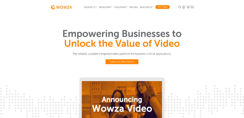 wowza home page screenshot