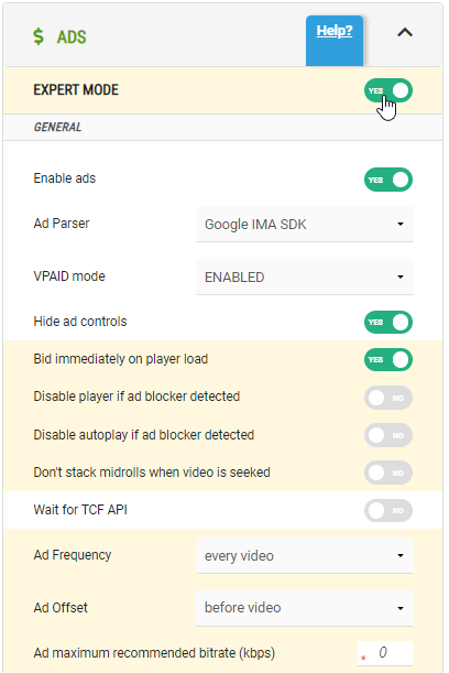 player ad-serving settings