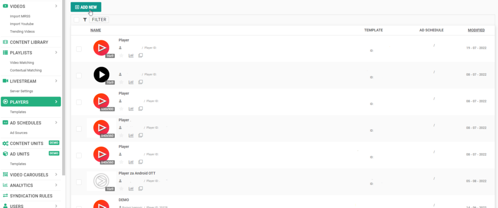 player list in the CMS