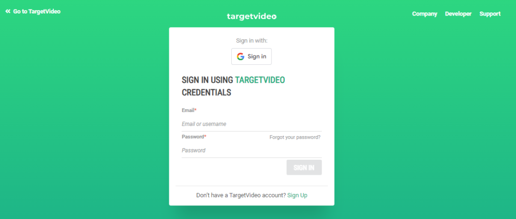 sign in page TargetVideo cms