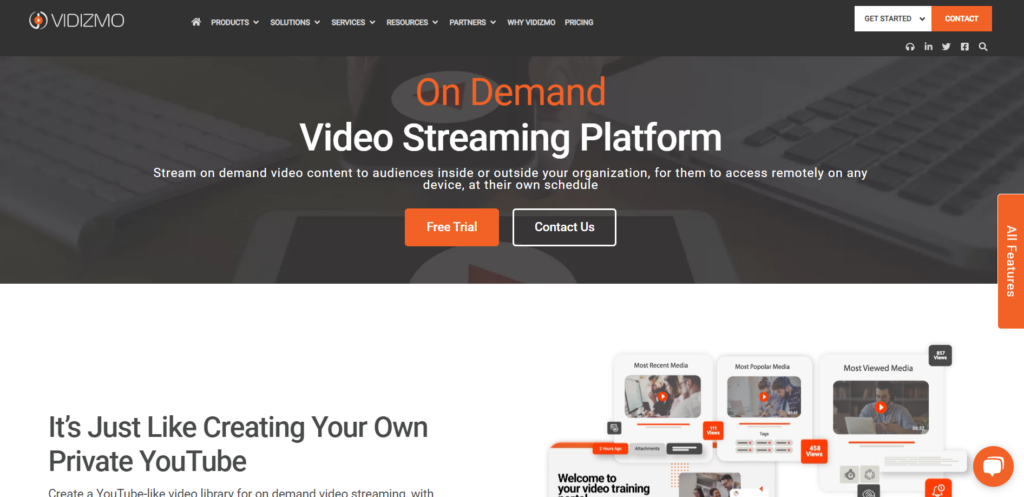 Vidizmo website screenshot