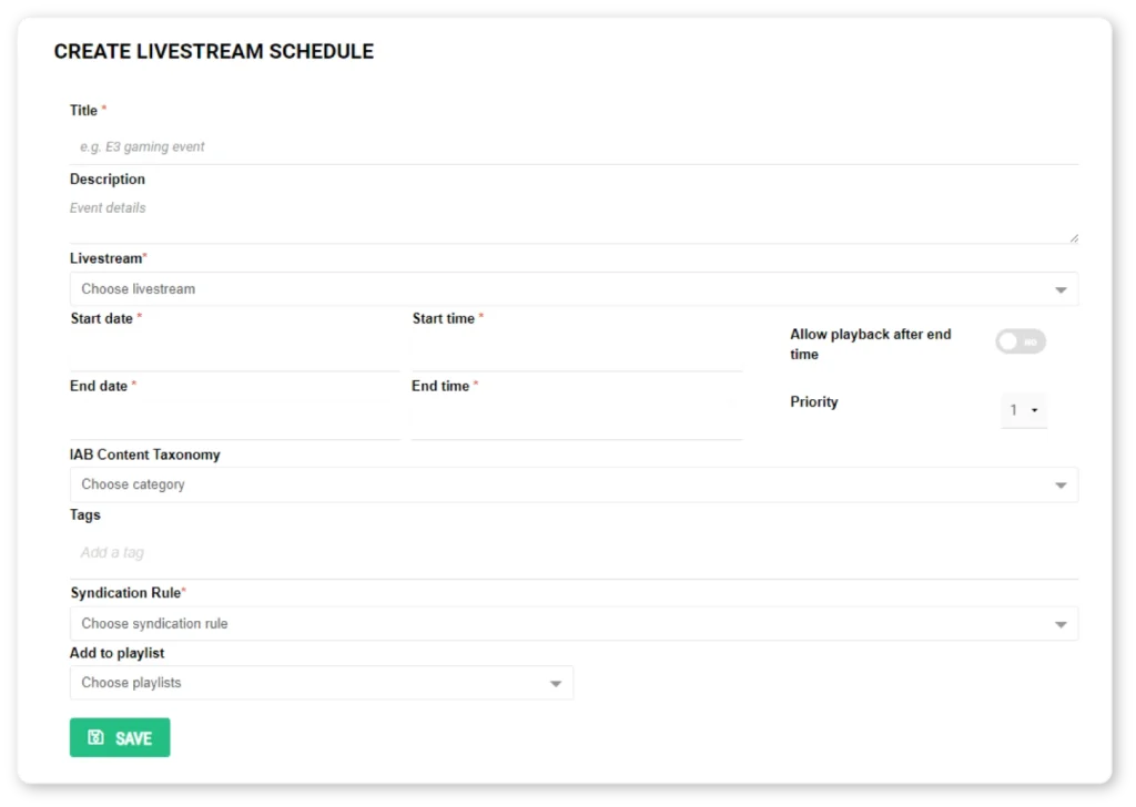 live stream schedules in platform update 7.0.